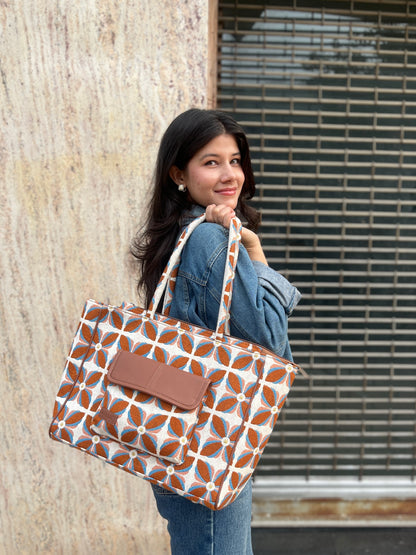 Vintage Petal Tote - Burnt Orange (with front pocket)