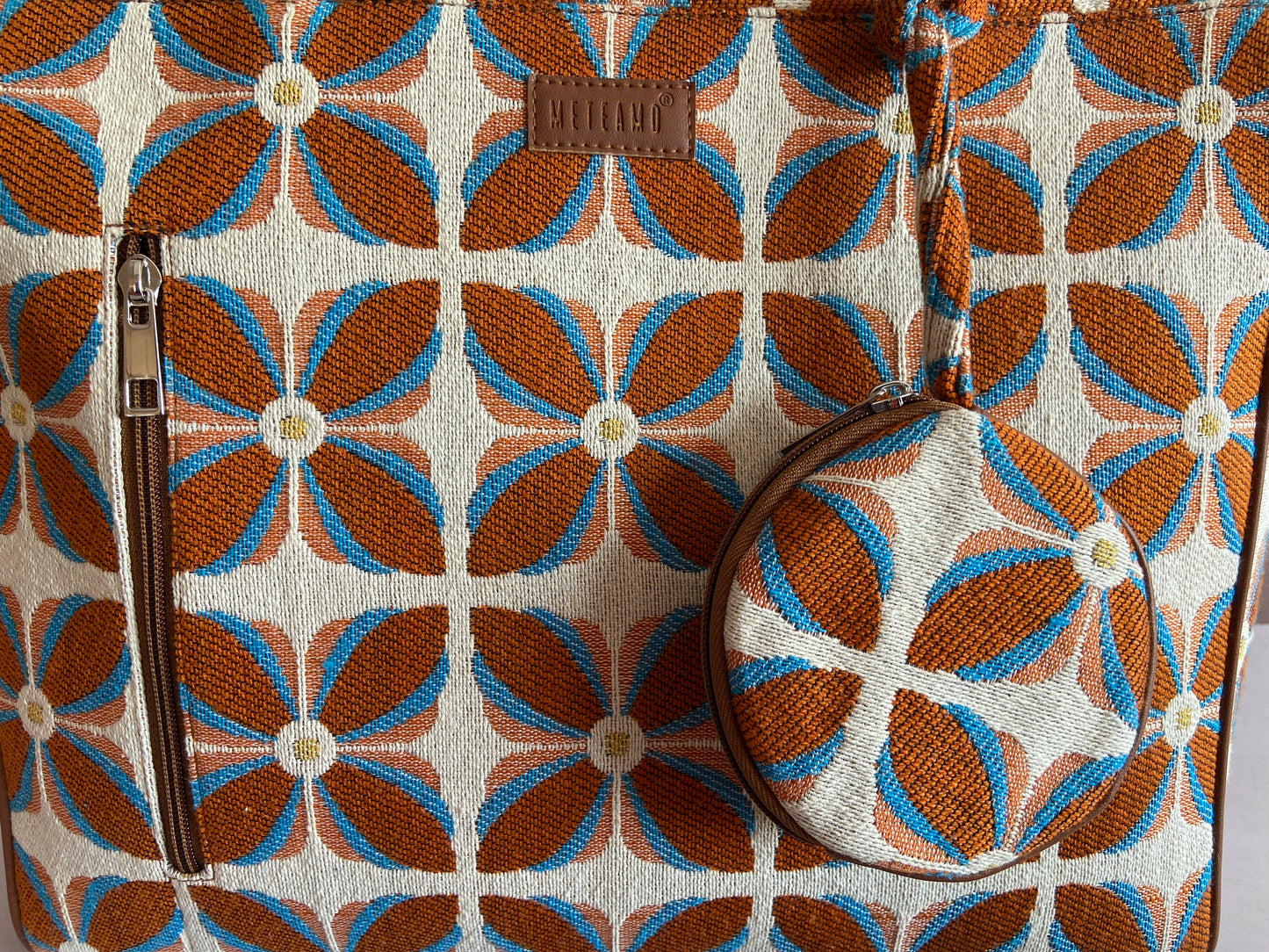 Vintage Petal Tote - Burnt Orange (with hanging coin pouch)