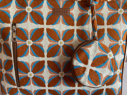 Vintage Petal Tote - Burnt Orange (with hanging coin pouch)
