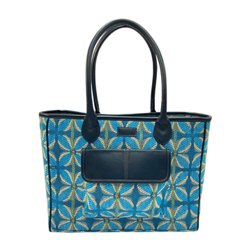 Vintage Petal Tote - Blue (with front pocket)