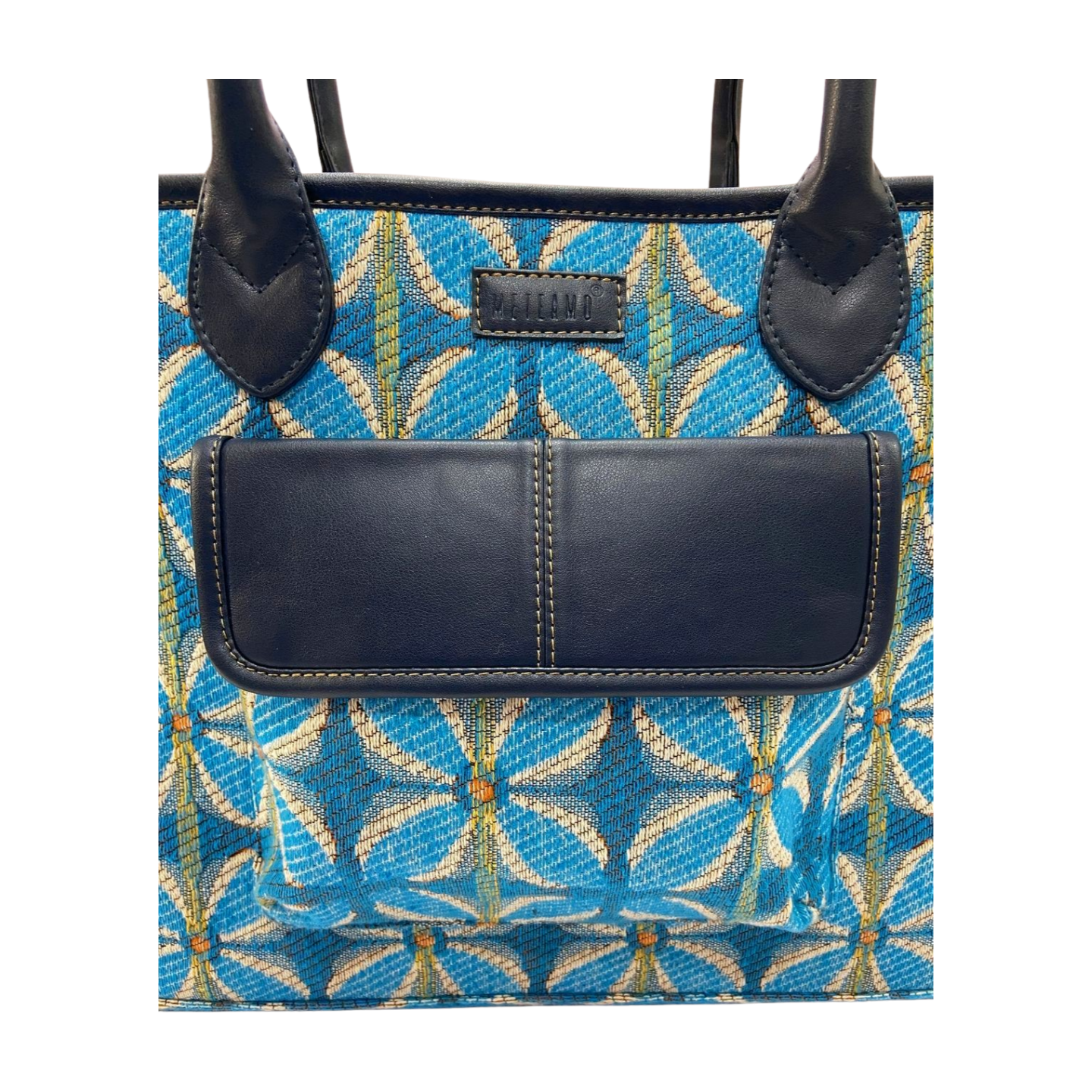Vintage Petal Tote - Blue (with front pocket)
