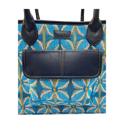 Vintage Petal Tote - Blue (with front pocket)