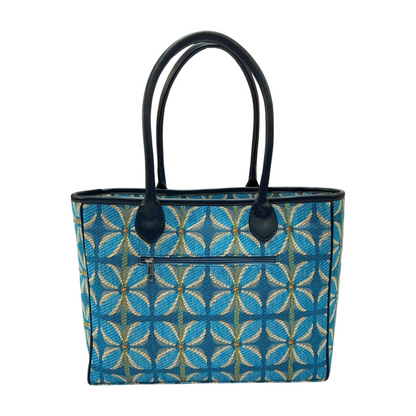 Vintage Petal Tote - Blue (with front pocket)