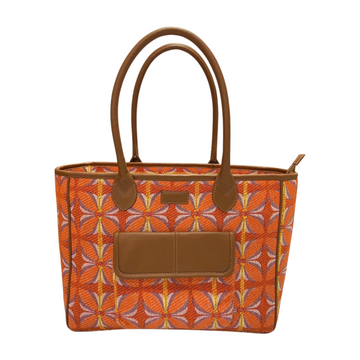 Vintage Petal Tote - Tangerine Bliss (with front pocket)