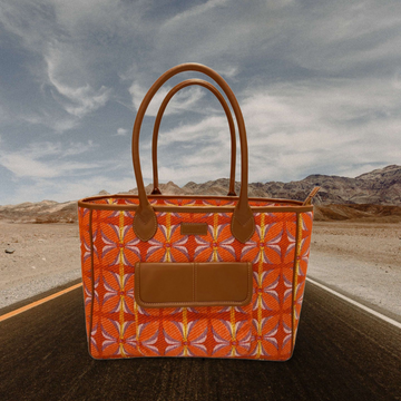 Vintage Petal Tote - Tangerine Bliss (with front pocket)