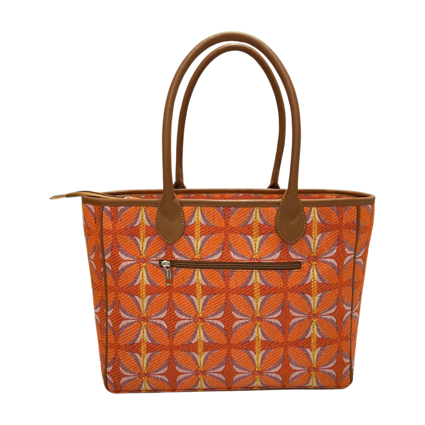 Vintage Petal Tote - Tangerine Bliss (with front pocket)