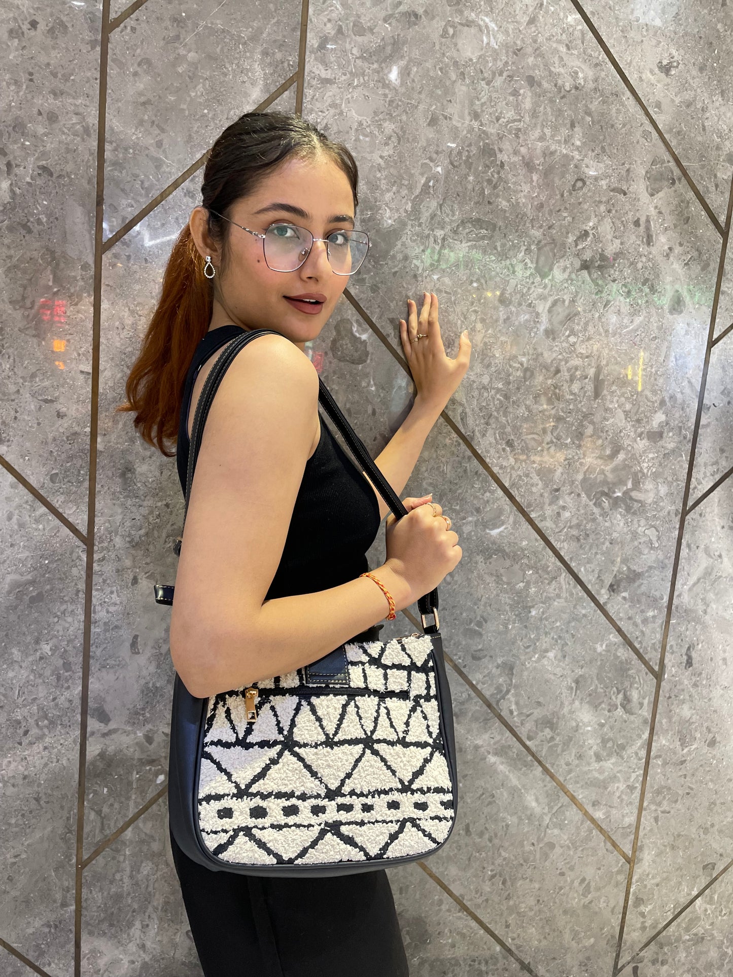 Artisan Weave Sling Bag - Monochrome Tribal