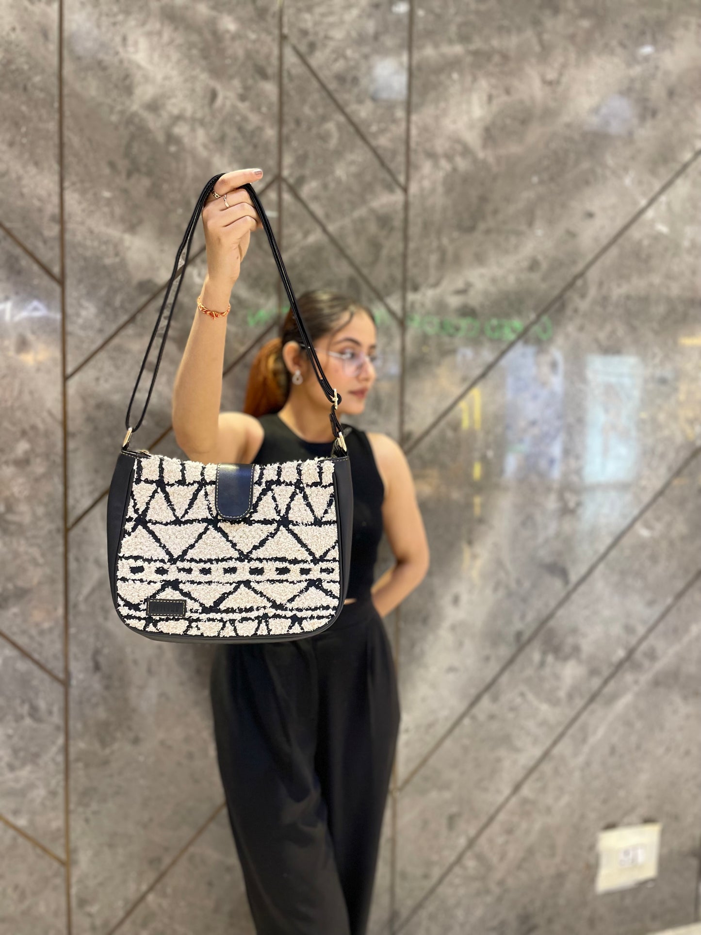 Artisan Weave Sling Bag - Monochrome Tribal