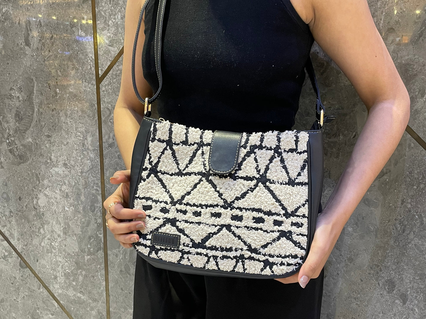 Artisan Weave Sling Bag - Monochrome Tribal