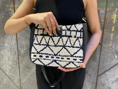 Artisan Weave Sling Bag - Monochrome Tribal