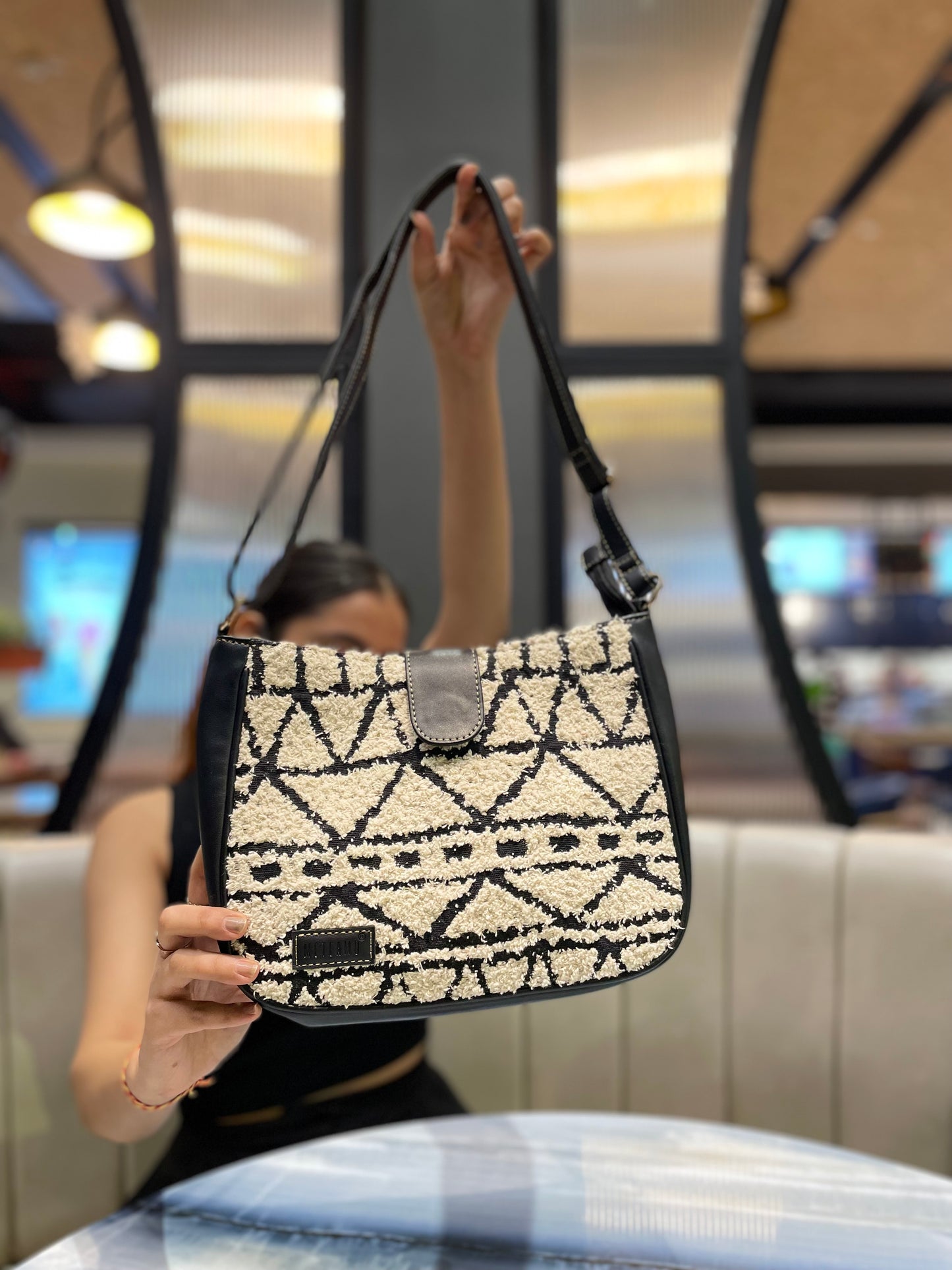 Artisan Weave Sling Bag - Monochrome Tribal
