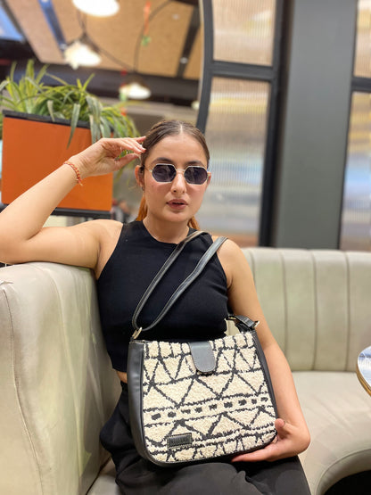 Artisan Weave Sling Bag - Monochrome Tribal