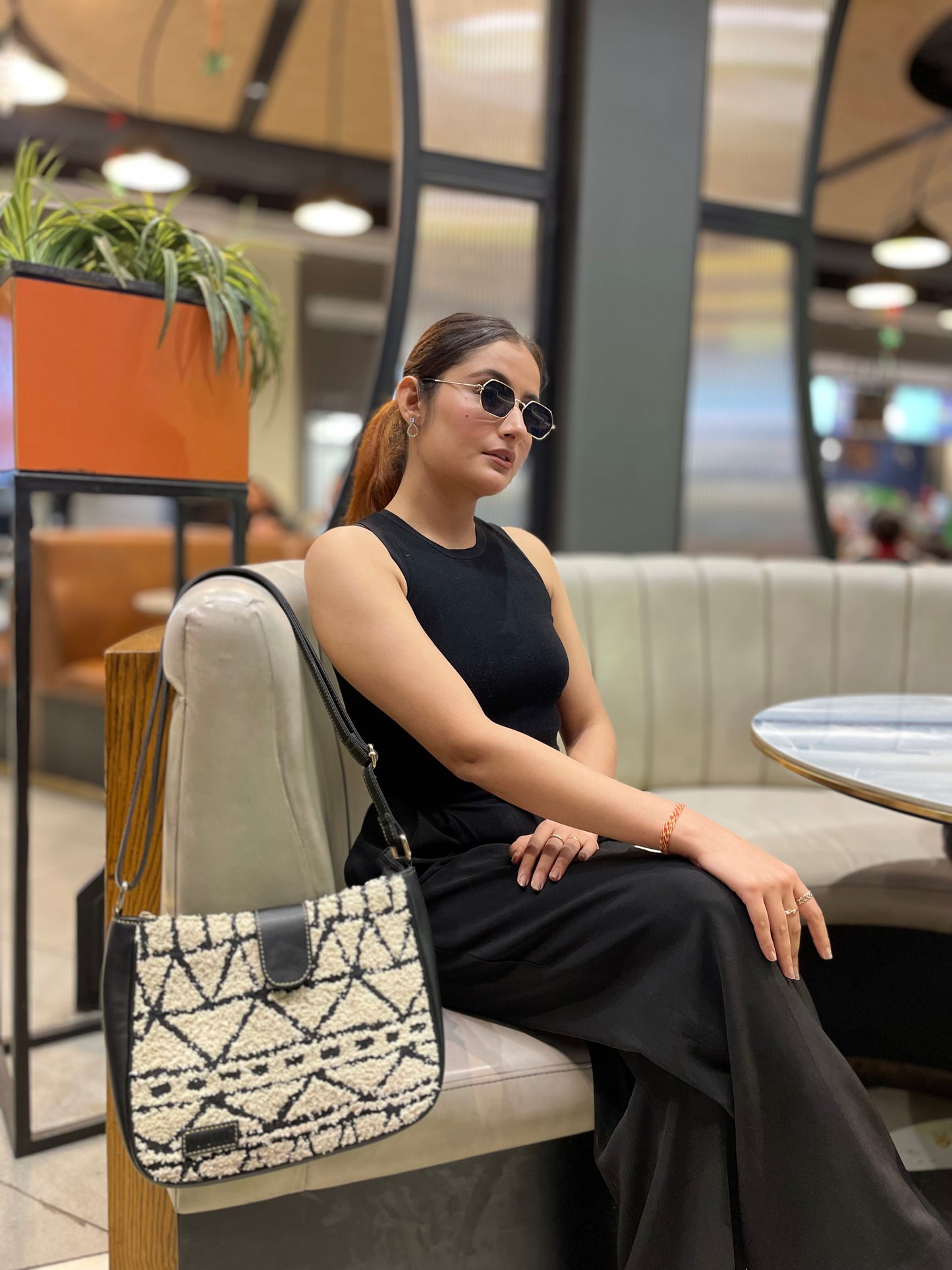 Artisan Weave Sling Bag - Monochrome Tribal