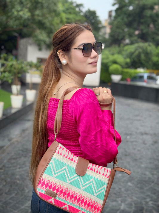 🎁 Artisan Weave Sling Bag - Mint Blush (BOGO) (Discount)