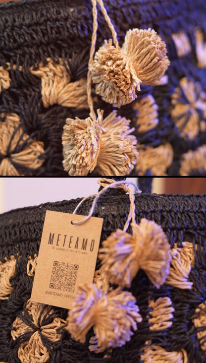 Afsana - Black & Natural Raffia Crochet Tote Bag