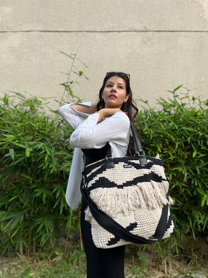 Onyx Tote Bag with Handloom Design