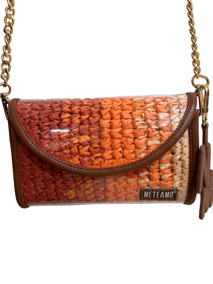Coral Dusk - Raffia Flap Bag