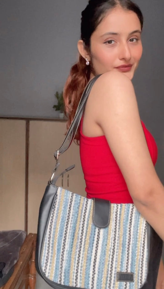 Artisan Weave Sling Bag - Blue Wave