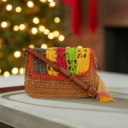 Macroos -Multicolor Raffia Crossbody Bag