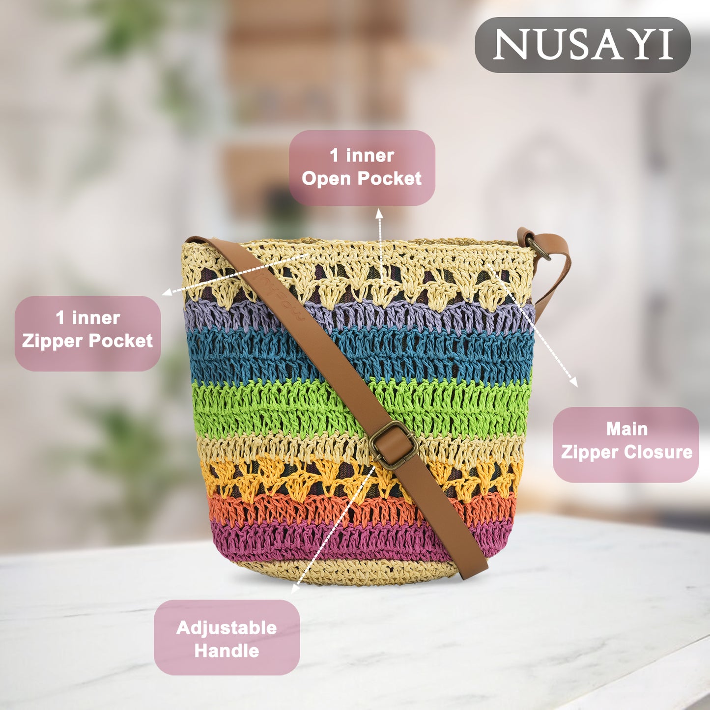Nusayi - Multicolor Raffia Crochet Sling Bag