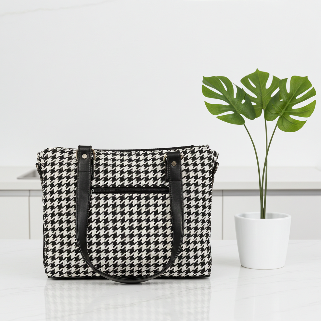 Office Tote - Noir Houndstooth