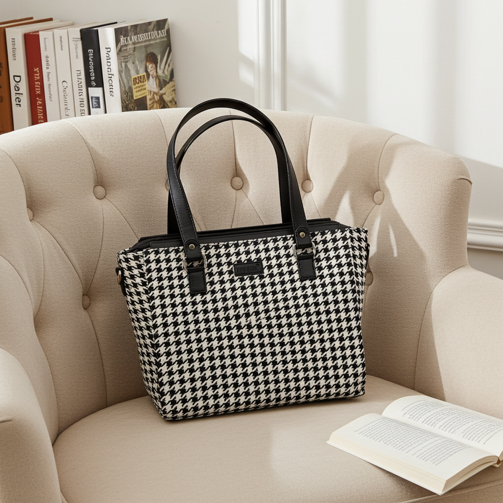 Office Tote - Noir Houndstooth