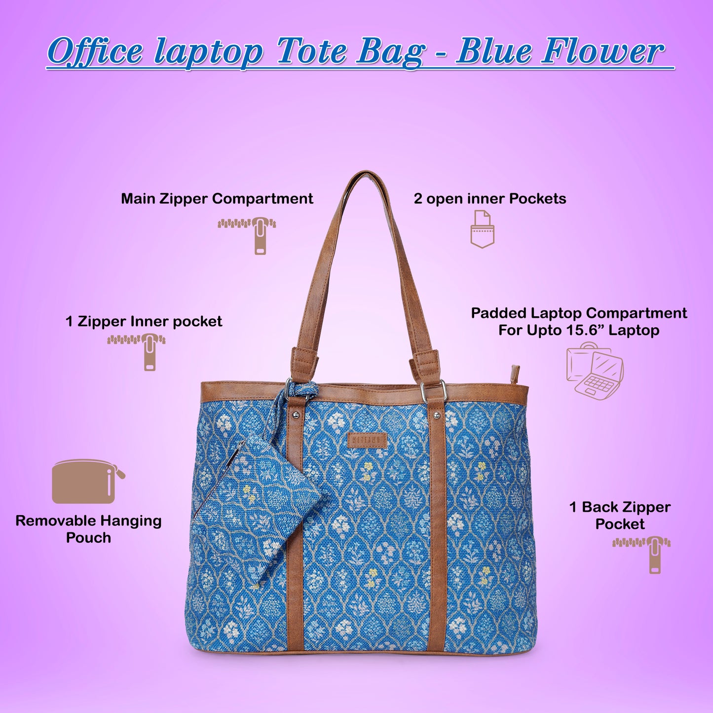 Office Tote - Blue Flowers