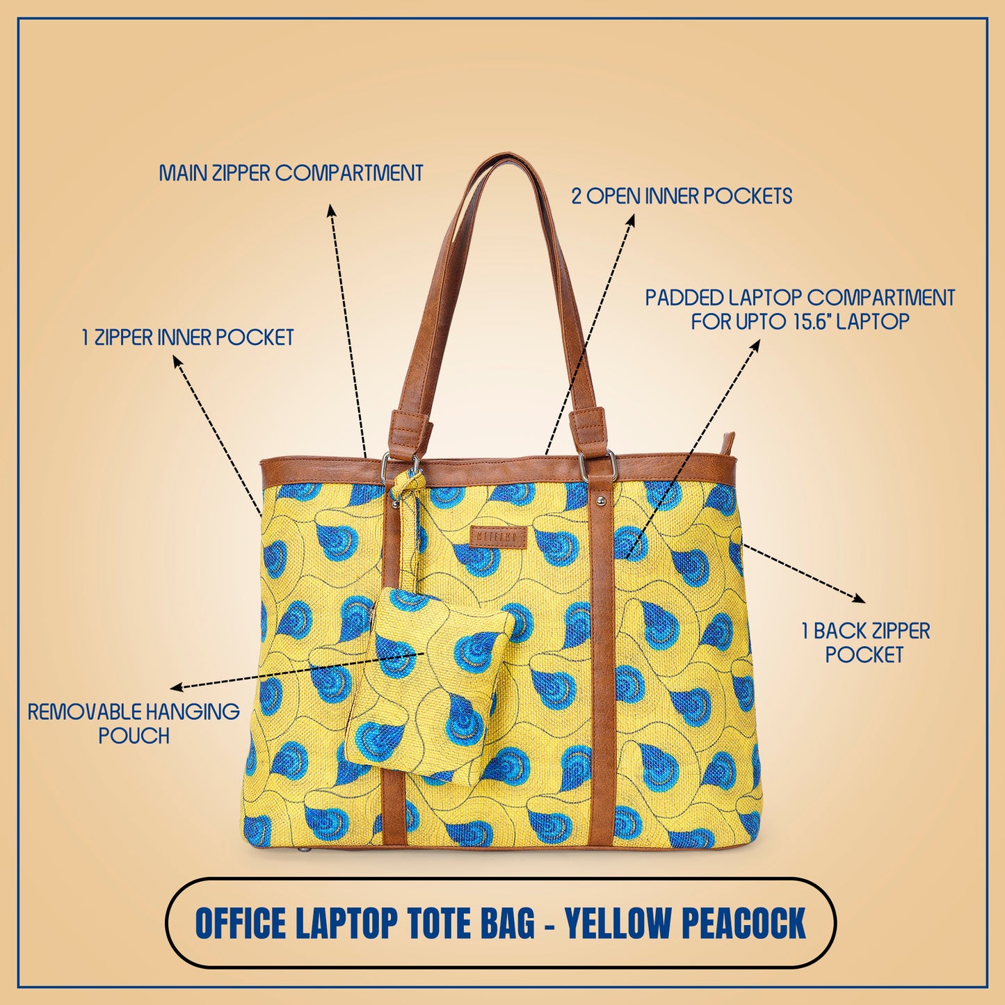 Office Tote - Yellow Peacock