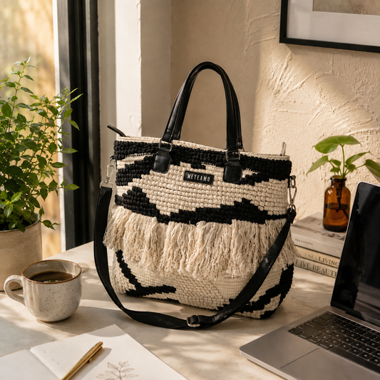 Onyx Tote Bag with Handloom Design