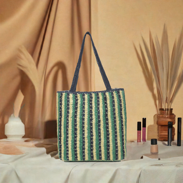 Qufi - Raffia Tote Bag with Gunmetal Beads