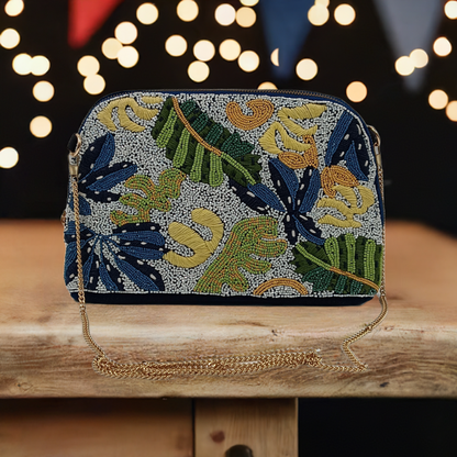 Sequina Green - Beaded & Hand Embroidered Make-Up Pouch