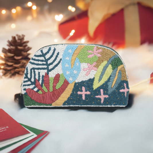 Sequina Multi - Beaded & Hand Embroidered Make-Up Pouch