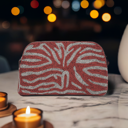 Sequina Red - Beaded Make-Up Pouch