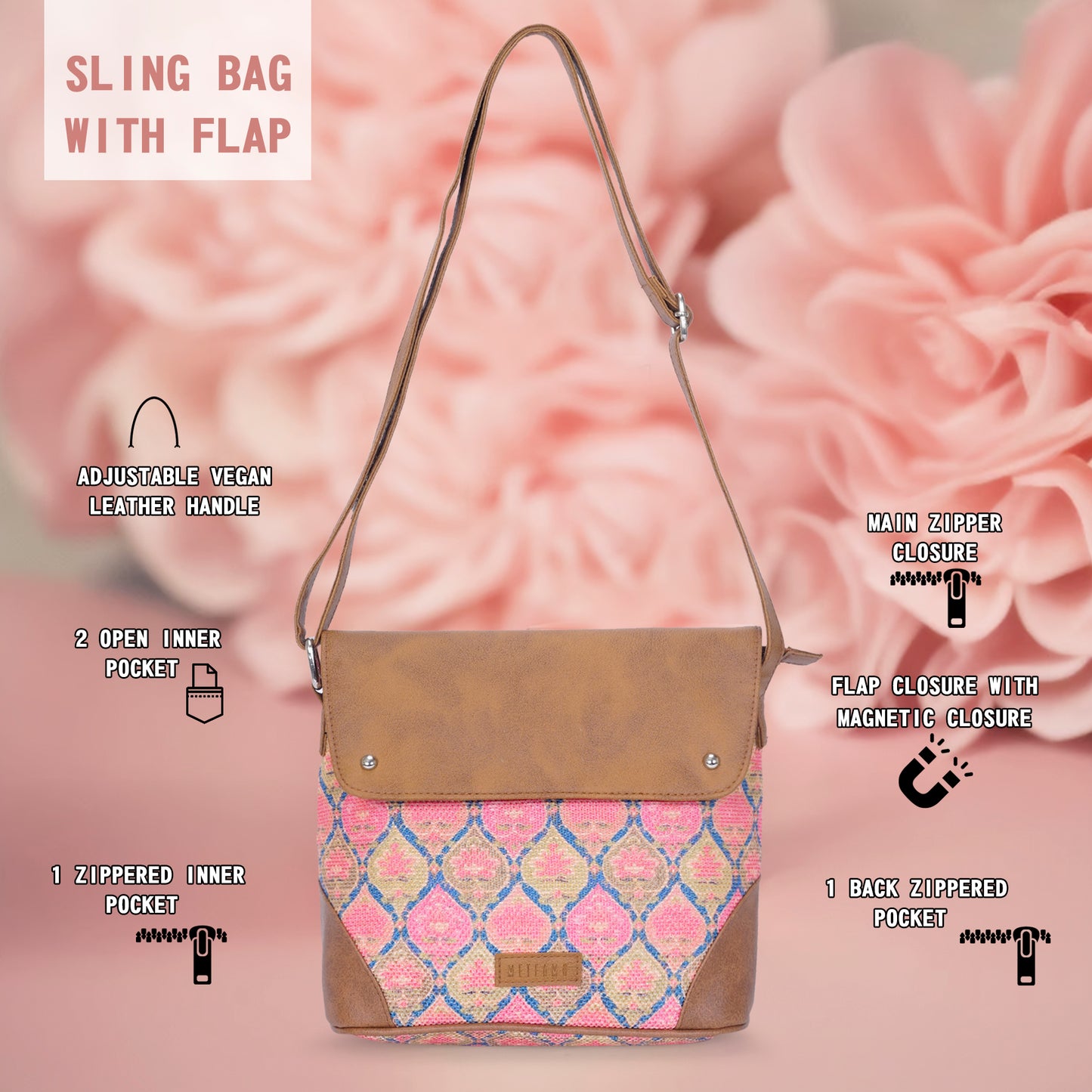 Sling Bag with Flap - Ruhani Pink (BOGO)