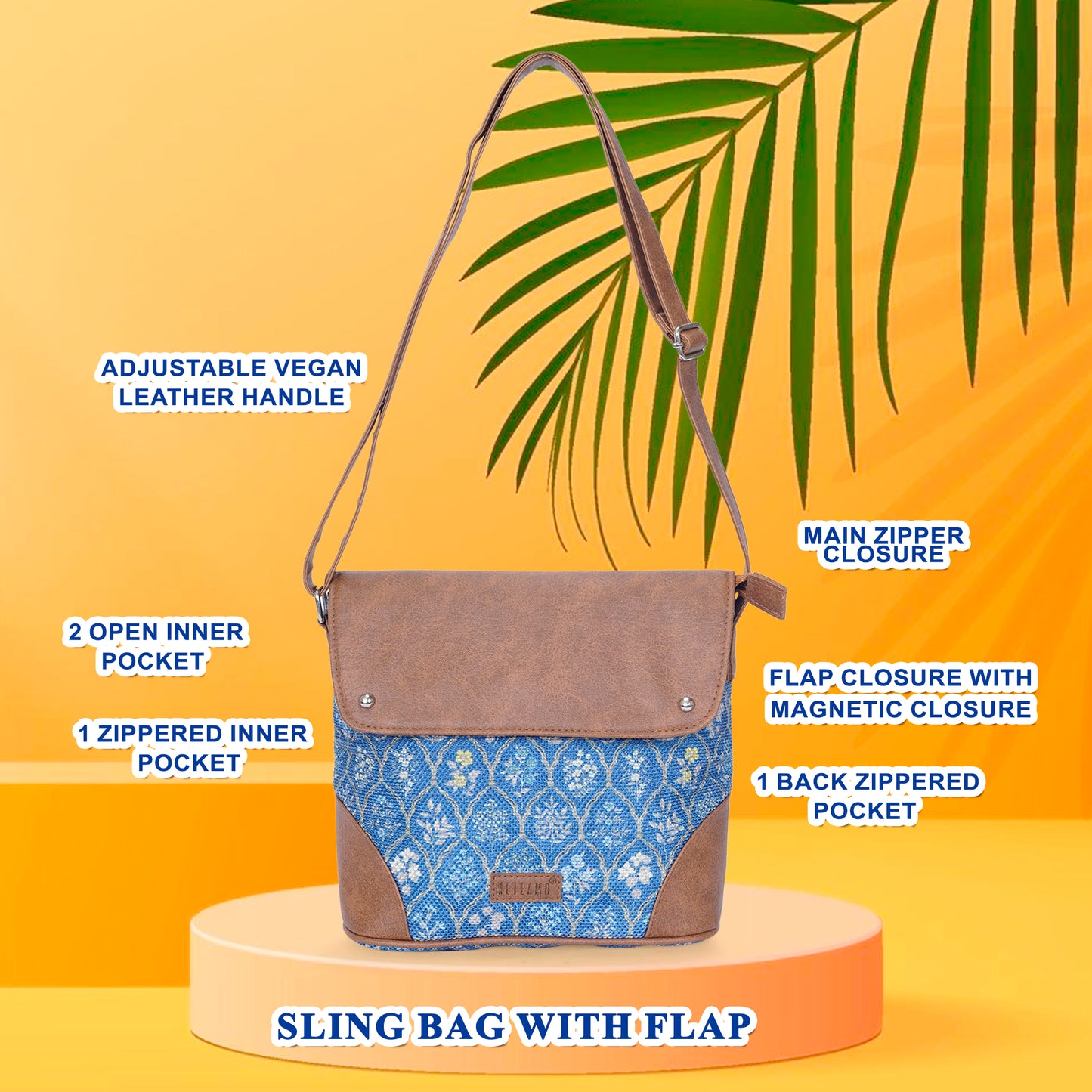 Sling Bag with Flap - Blue Flowers (BOGO)