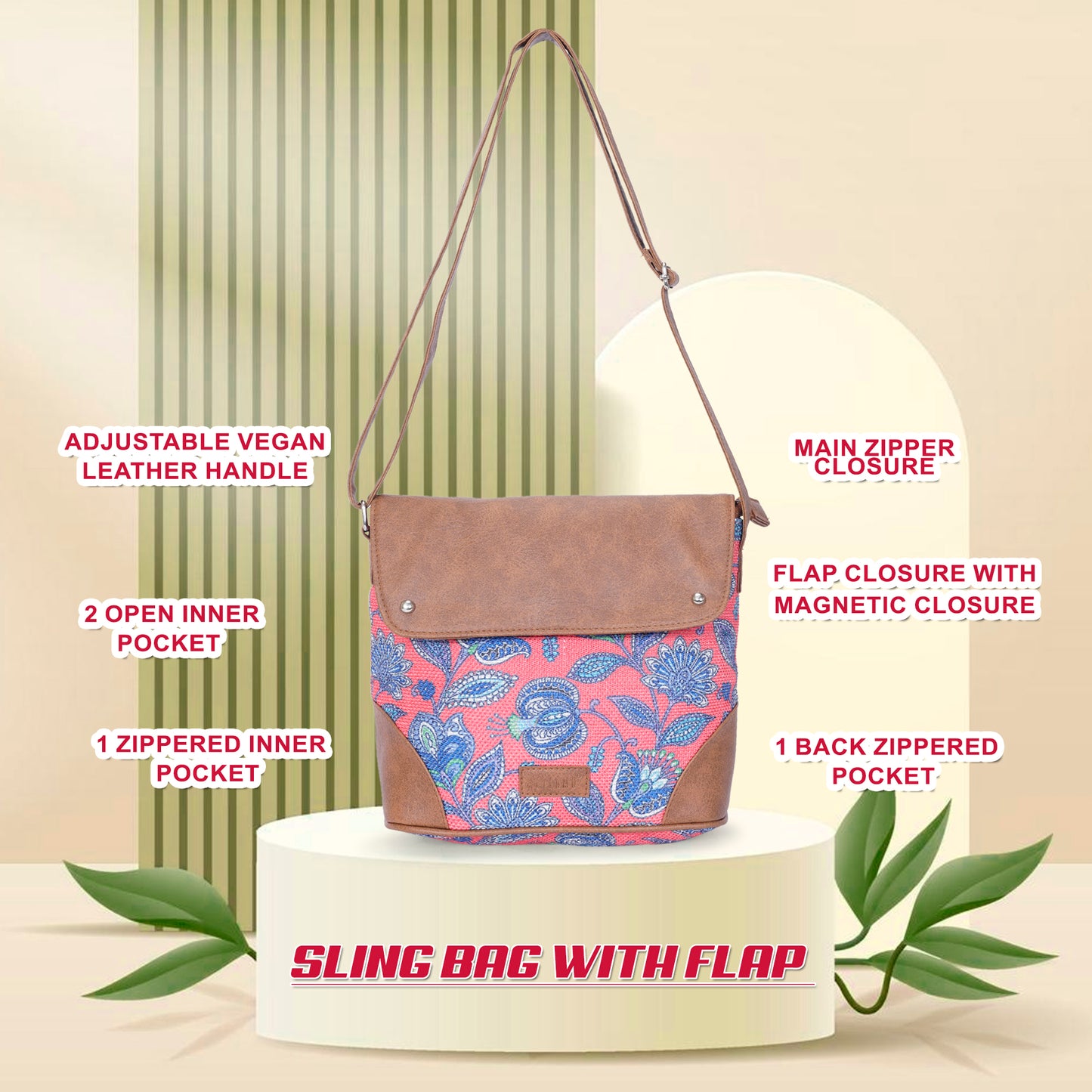 Sling Bag with Flap - Blue & White Flowers (BOGO)