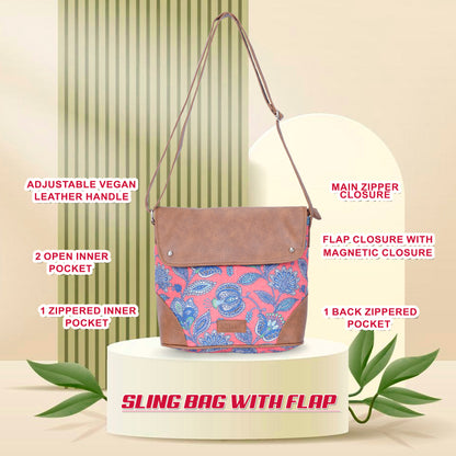 Sling Bag with Flap - Blue & White Flowers (BOGO)