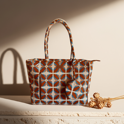 Vintage Petal Tote - Burnt Orange (with hanging coin pouch)