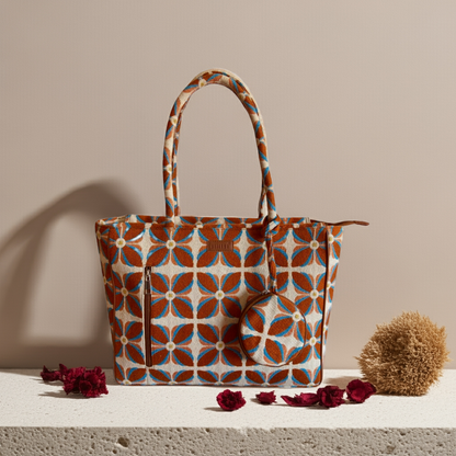 Vintage Petal Tote - Burnt Orange (with hanging coin pouch)