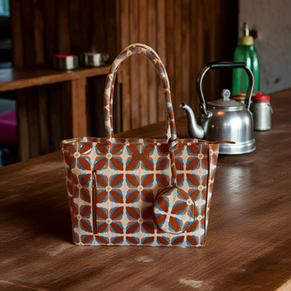Vintage Petal Tote - Burnt Orange (with hanging coin pouch)