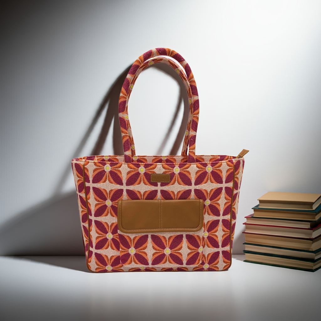 Vintage Petal Tote - Sunset Bloom (with front pocket)