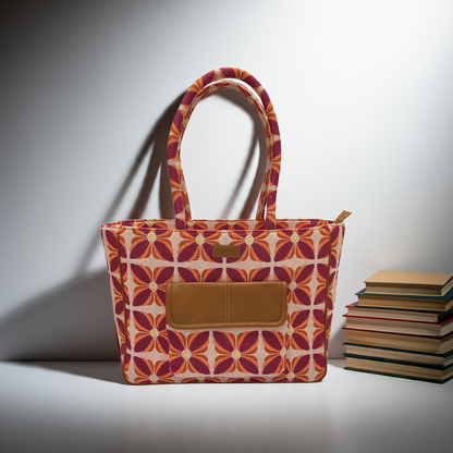 Vintage Petal Tote - Sunset Bloom (with front pocket)