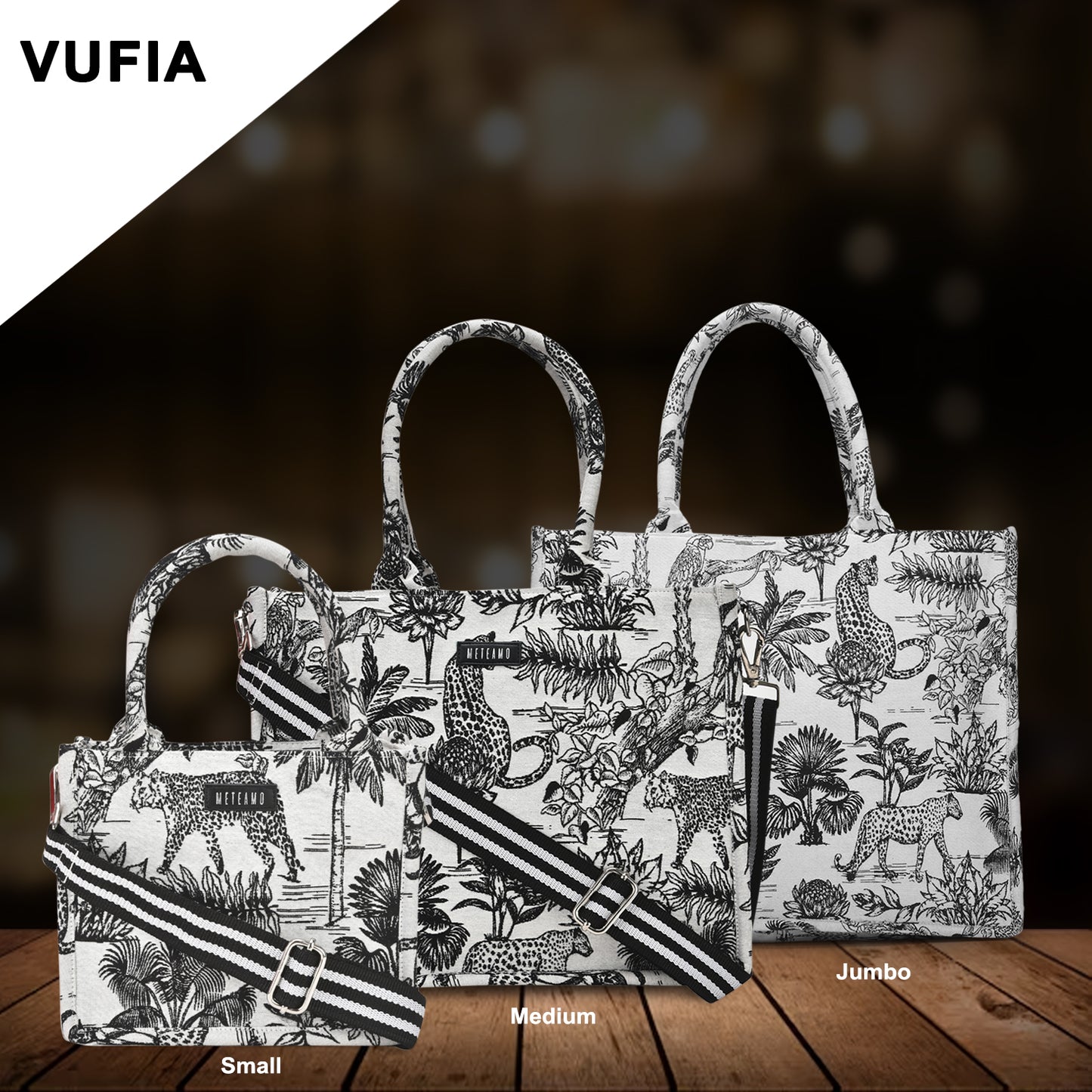 Vufia - Black & White Jacquard Box Bags - Set of 3