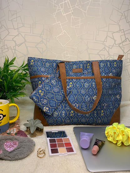 Blue Flowers - Tote Bag with Mini Pouch