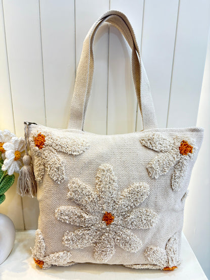Handloom Bag - Flower Motif (made from Recycled Mixed Fibre)