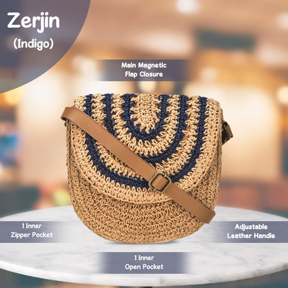 Zerjin - Indigo Raffia Sling Bag