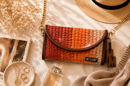 Coral Dusk - Raffia Flap Bag