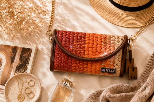 Coral Dusk - Raffia Flap Bag