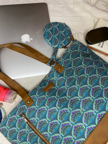 Blue Lotus - Tote Bag with Mini Pouch