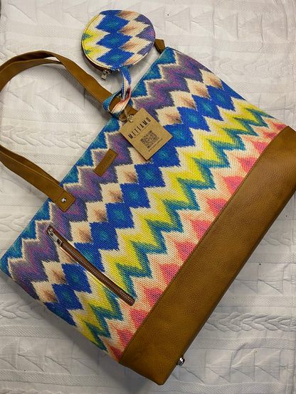 Multicolor Chevron - Tote Bag with Mini Pouch